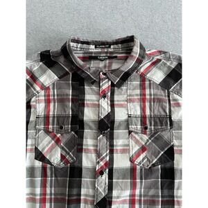Carbon Men's 2XL Black White Red‎ Plaid Collared Pearl Snap Pkt Button Up Shirt